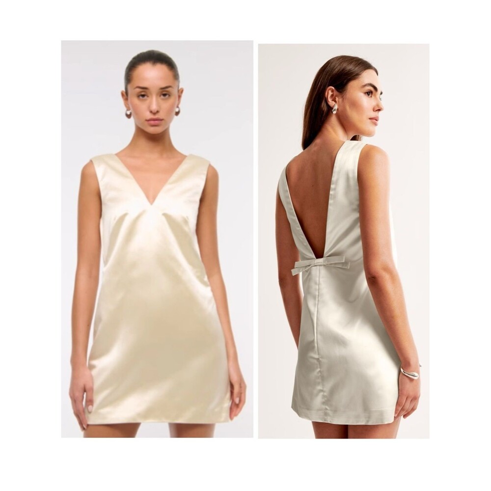 Abercrombie & Fitch Shift Bow-Back Mini Dress Ivory Size Large Tall Sleeveless
